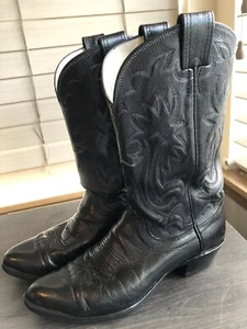 Vintage OLATHE USA Western Cowboy Boots Black Leather Sz 9.5 D USA - Picture 1 of 7