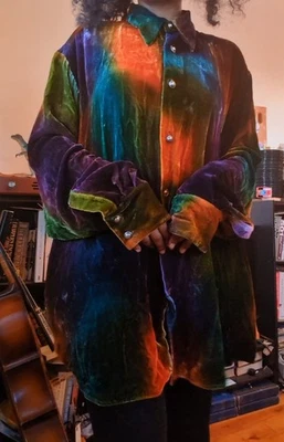 Camisa Genelli Mezcla Seda Abotonada Manga Larga Colorido Terciopelo Para Hombre’s L De Colección Foto 1 de 4