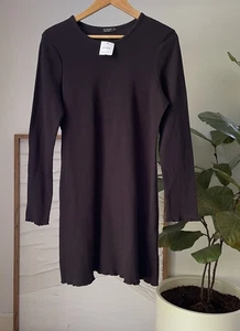 Neu mit Etikett Damen-Minikleid Baumwolle: On schwarz Ainsley Langarm Waffelmuster Größe Large L - Bild 1 von 3