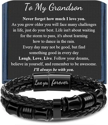 To My Grandson Leather Bracelets from Grandma Grandpa Birthday Gifts for Gran... - Image 1 of 4