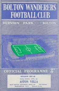 BOLTON WANDERERS V ASTON VILLA ~ 5 APRIL 1958 ~ EXCELLENT CONDITION - Picture 1 of 1