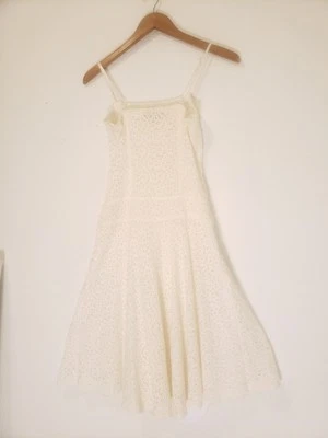 Vtg Y2k White Lace Pearl Detail A Line Summer Dress Sz S M Pockets - Image 1 of 4