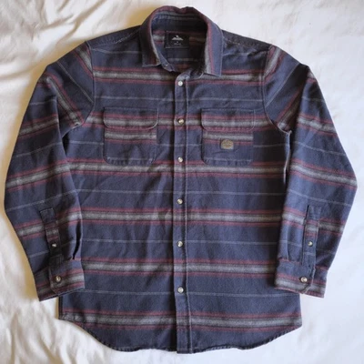 RIP CURL Steamzee Navy Blue Red White Striped Men's Med Button-up Flannel Shirt - Image 1 of 4
