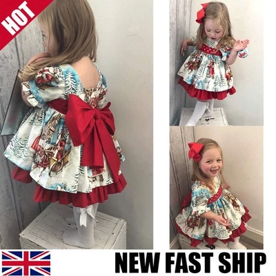 Toddler Kids Girls Christmas Xmas Party Santa Printed Princess Party Dress