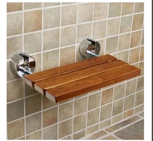 20" Folding Teak Shower Bench Wall Mounted - ADA Compliant Foldable Shower Se... - Picture 1 of 5