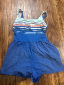 Swimsuit Womens 12 Bathing suit attached Shorts w/ Pockets Blue Colorful Stripes - Picture 1 of 7