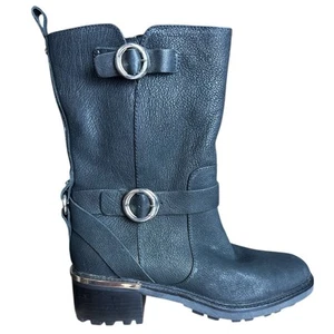 NEW VINCE CAMUTO KERIVINI MOTO BLACK LEATHER BOOTS 10 WOMENS - Picture 1 of 5