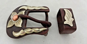 Braunes Eisen Blumenmuster deutsches Silber Overlay 2-teiliges Schnalle Set Headstall 5/8 Western - Bild 1 von 2