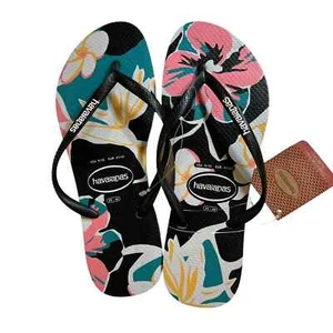Infradito donna Havaianas nero slim rosa e giallo floreale taglia 11/12 nuovo - Foto 1 di 3