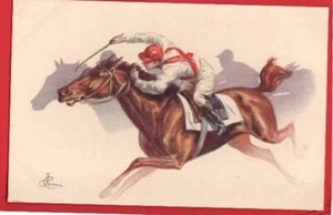 HORSE RACING. RED AND WHITE SILKS LOVELY ITALIAN ART - Picture 1 of 1