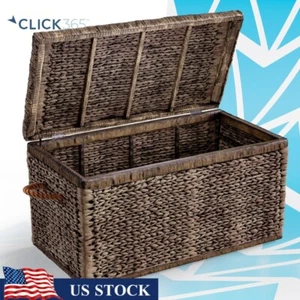 Wicker Storage Trunk W/ Handles Rustic Toy Chest Organizer Living Room New - Picture 1 of 13