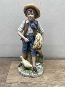 Vintage HOMCO #8881 Home interior Farm boy harvesting Wheat with Chicken Figurin - Picture 1 of 4