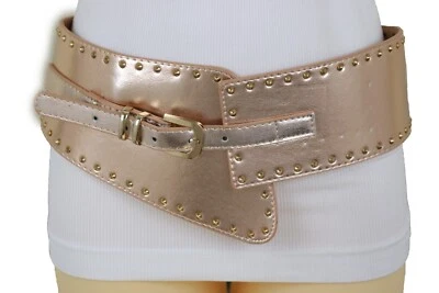 Brand New Women Wide Elastic Rose Gold Faux Leather Belt Metal Studs Size S M - Image 1 of 4