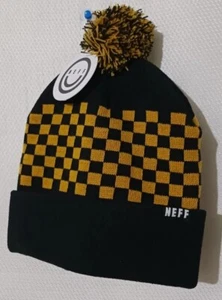 WITH TAGS Men's Neff Black And Dark Yellow Checkered Snow Signature Beanie - Picture 1 of 6
