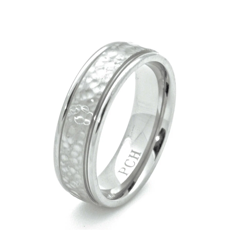 Men's Titanium Wedding Ring With Hammered Finish, 7 MM Comfort Fit Wedding Band - Image 1 of 3