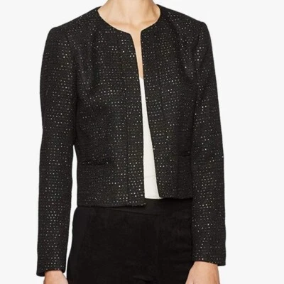 Chaqueta de tweed con lentejuelas Nine West - Negra con lentejuelas - Talla 10 Foto 1 de 4