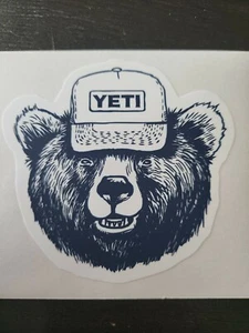 YETI AUTHENTIC STICKER - BEAR WEARING HAT Decal Cooler Mug Tumbler Car - Picture 1 of 1