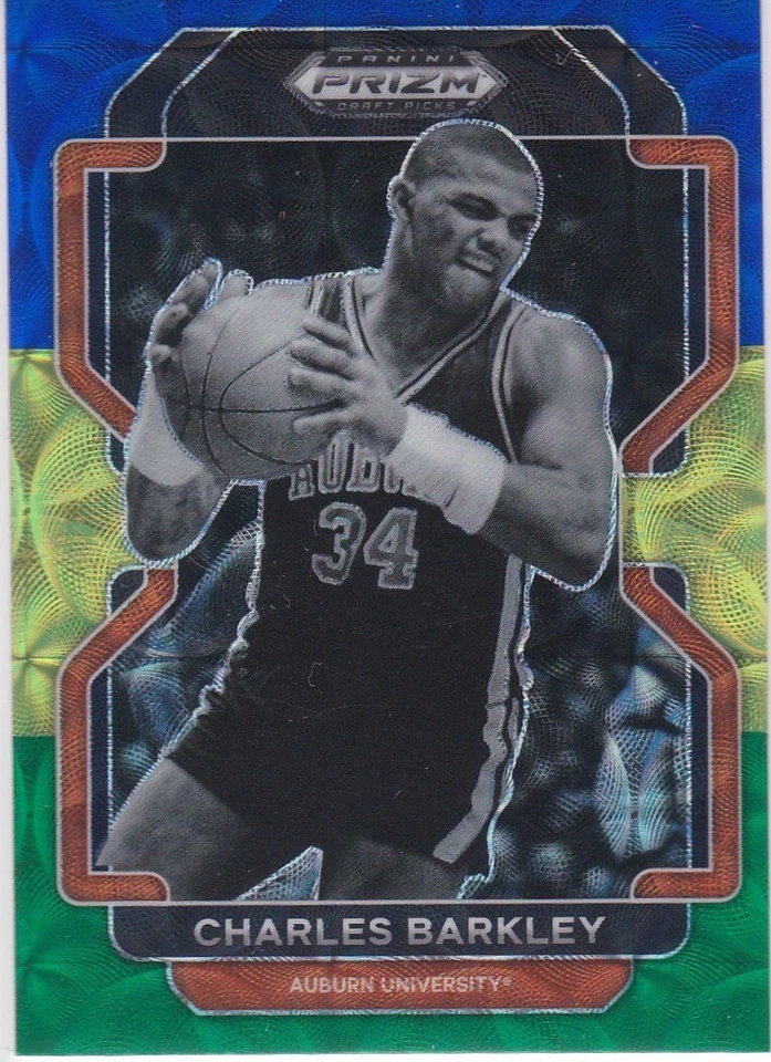 Tarjeta de selecciones de draft de Charles Barkley AUBURN TIGERS $$ RARA VARIACIÓN PRIZM TRICOLOR Foto 1 de 2