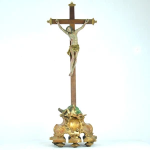 "Korpus Christi" Holz geschnitzt barock 23/65 cm Lindenholz Standkreuz Sockel - Bild 1 von 15