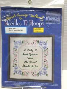 Needles 'N Hoops #293 God's Opinion Sampler NIP Framed Size 11x11 C Description - Picture 1 of 4