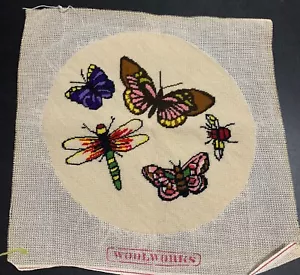 Punto de aguja punto de cruz mariposas libélula abeja lana redondo completado - Imagen 1 de 13