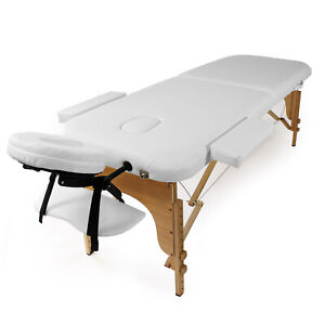 Table de massage 2 Zones Couleur Blanche Pliable Accoudoirs Cosmétique Réglable
