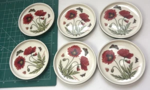 Portmeirion Botanischer Garten 6er Set Becher Untersetzer Rot Mohn Blumen Grün Band - Bild 1 von 5