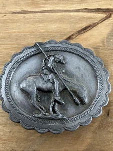 Vintage Siskiyou Buckle Co 1982 Pewter End Of The Trail Gürtelschnalle Western - Bild 1 von 3