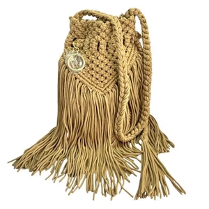 See By Chloe Bohemian Roby Macrame Shoulder Bag Fringe Logo Charm Lined Hippie - Picture 1 of 9