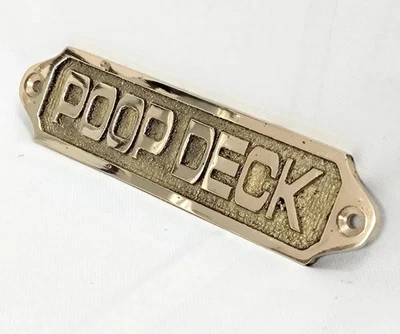 Solid Brass Poop Deck Sign Nautical Plaque Door Wall Decor Vintage Style - Image 1 of 3