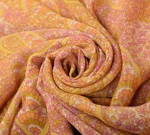 Sushila Vintage Mustard Saree Pure Chiffon Silk Printed Paisley Soft Sari Fabric - Picture 1 of 9
