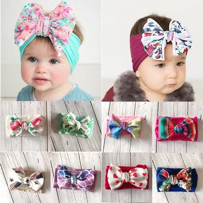 Infant Baby Girls Bow Band Elastic Knot Wrap Head Headband Hair Turban Newborn - Image 1 of 4