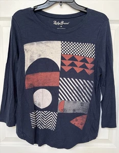 Lucky Brand T-Shirt Women's Size M Navy Blue Long Sleeve - Picture 1 of 4