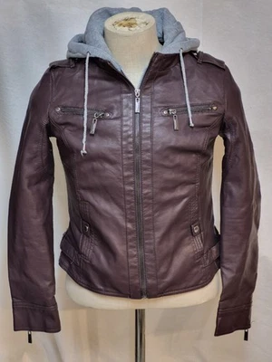 Chaqueta de moto de cuero vegano con capucha Jou Jou Juniors sudadera con capucha extraíble cálida talla M Foto 1 de 4