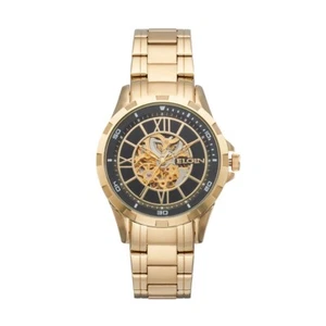 ELGIN MEN'S STAINLESS STEEL AUTOMATIC GOLD SKELETON WATCH FG9040 - Picture 1 of 2