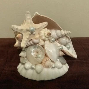 Homemade Seashell Wedding/Anniversary Cake Topper/Centerpiece #5 Beach/Coastal - Picture 1 of 1