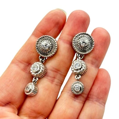 Judith Ripka Sterling Silver Crystal Dangle Drop Earrings Designer Statement - Image 1 of 4