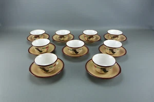 Ravissant ensemble de 9 tasses soucoupes à café, KERALUC QUIMPER, Made in France - Bild 1 von 11