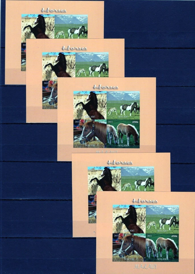 MALAWI 2011 HORSES PFERD CHEVAL STALLONS ZIRGI ANIMALS 5 STAMP BLOCKS IMPERF MNH - Image 1 of 1