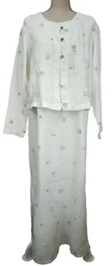 Women's Linen Maxi Dress & Jacket L Large Potato Clothing Empire White Floral - Picture 1 of 16