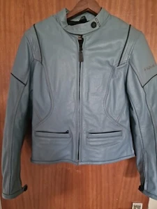 FRANK THOMAS LADY RIDER BLUE LEATHER BIKER JACKET WITH CE ARMOUR UK 12 - Picture 1 of 3