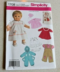 Simplicity Pattern #1708 Uncut 15" Doll Clothes Vintage Reproduction Coat Bonnet - Picture 1 of 6
