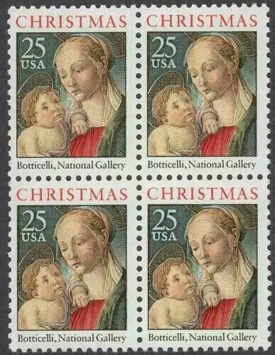 US Madonna & Child by Botticelli 25c Stamp Block of 4 Scott #2399 - Image 1 of 1