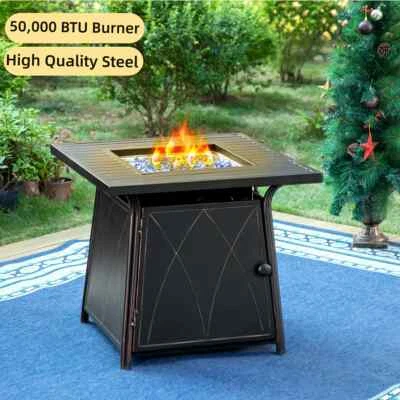 Outdoor 28 Inch, 50,000BTU Metal Gas Fire Pit Table with Lid Black Heavy Duty - Image 1 of 4