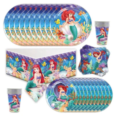 Juego de suministros de fiesta La Sirenita Ariel platos tazas mantel servilletas Foto 1 de 4