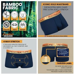 Unterwäsche Herren Bambus Boxershorts Trunk 3er Pack Classic Fit Metallic Bund - Bild 1 von 24