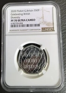 NGC PF70 Great Britain UK 2020 Diversity Built Britain Silver Coin 50 Pence - Picture 1 of 2