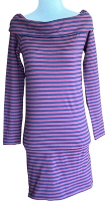 NWT Forever 21 Navy Burgundy Striped Boatneck Long Sleeve Sheath Dress Women S - Image 1 of 4