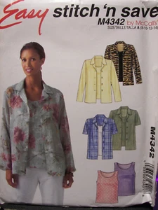 Sewing ~ McCall's Stitch N Save #M4342 ~ Misses Shirts & Top ~ Size 8-14 - Picture 1 of 2