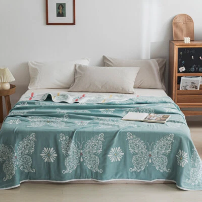 Gauze Cotton Blanket Butterfly Pattern Soft Thin Air Conditioning Blanket Summer - Image 1 of 4